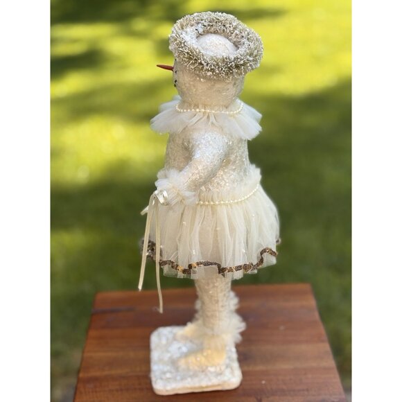 Bethany Lowe Snowman Christmas Snow Lady Tutu Pearls Holding Bell Garland 16” - Picture 5 of 13